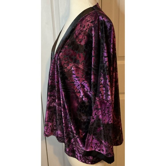American Glamour Badgley Mischka Purple Black‎ Velvet Burnout Jacket Small M New - Picture 3 of 7